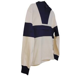 J.CREW Navy / Ivory Hooded Rugby Anorak Sweatshirt Mens S Comfy Pocket Training